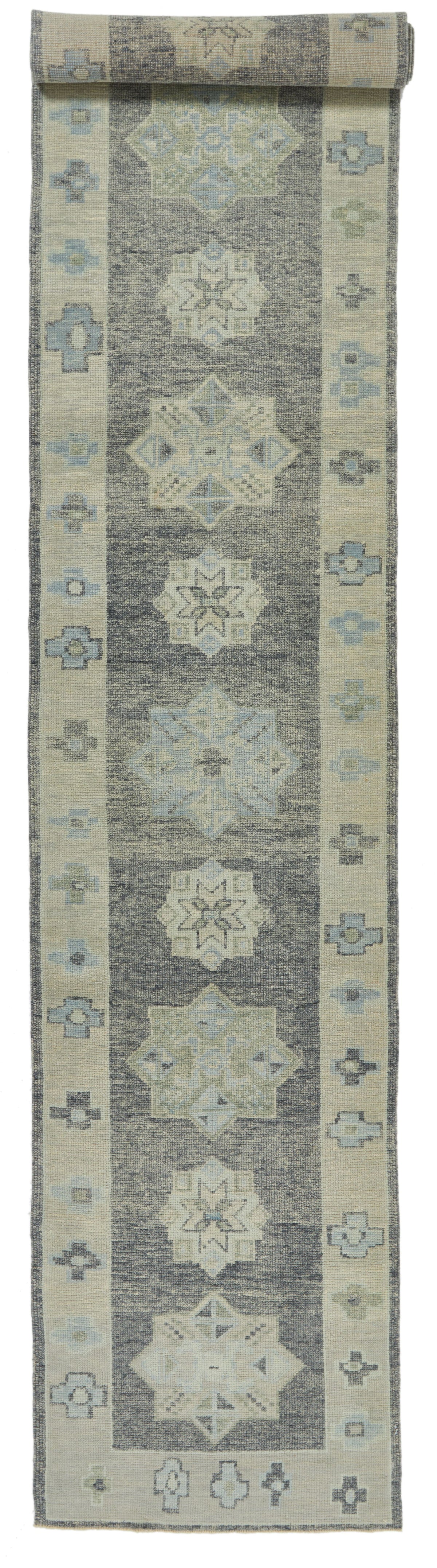 3x17 Gray and Beige Turkish Oushak Runner