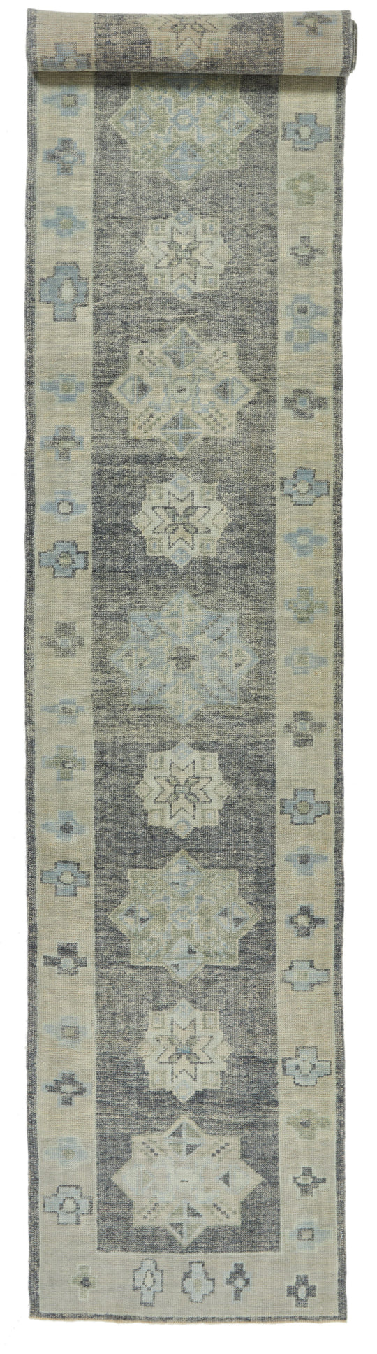 3x17 Gray and Beige Turkish Oushak Runner