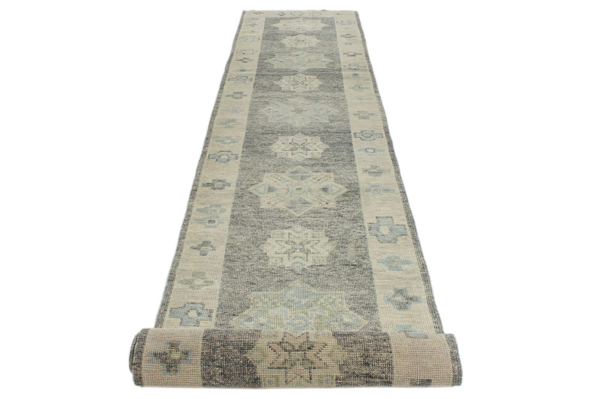 3x17 Gray and Beige Turkish Oushak Runner