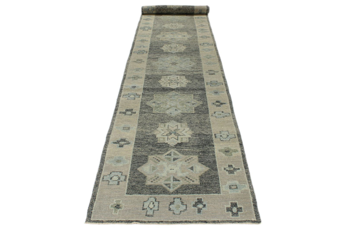 3x17 Gray and Beige Turkish Oushak Runner
