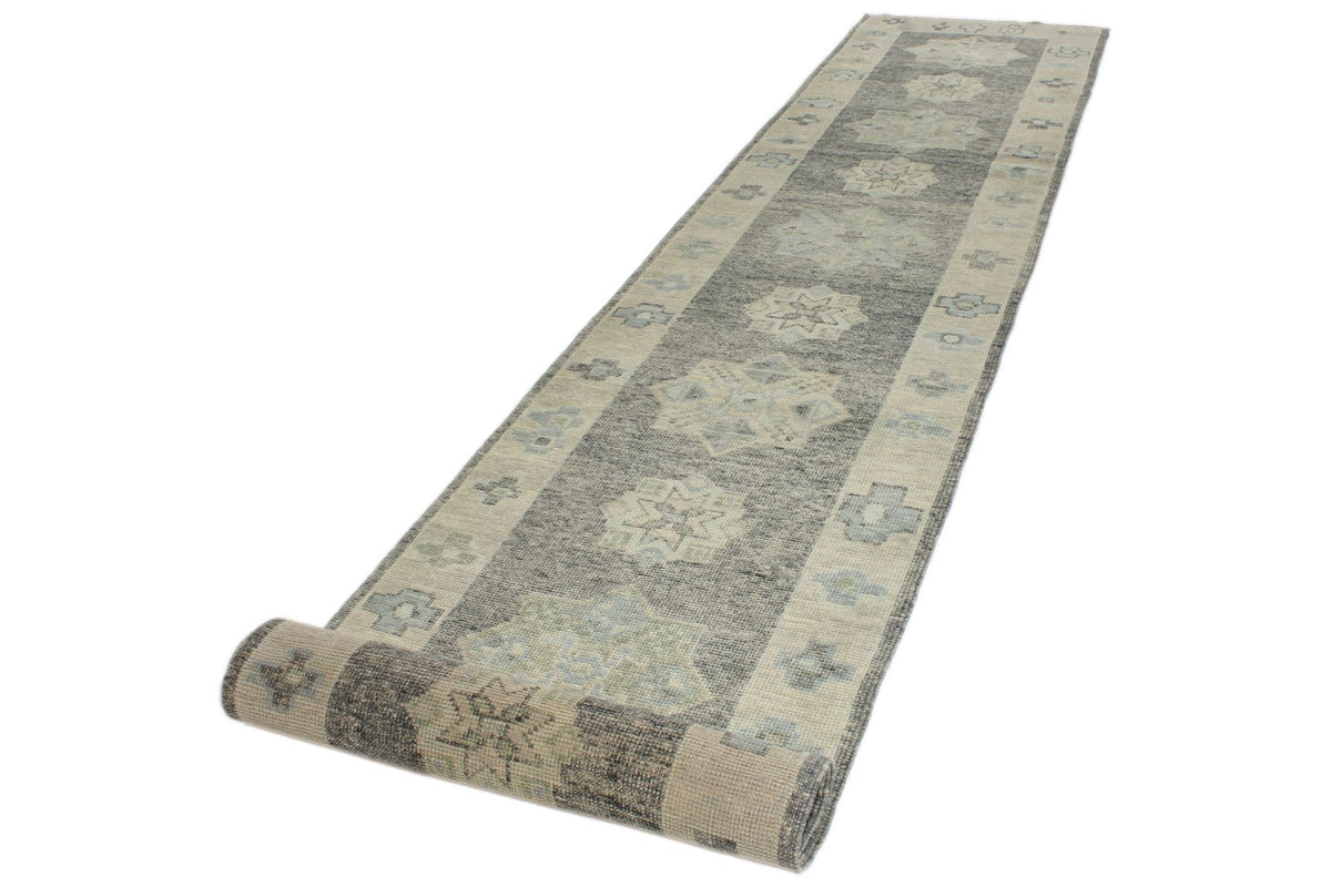 3x17 Gray and Beige Turkish Oushak Runner