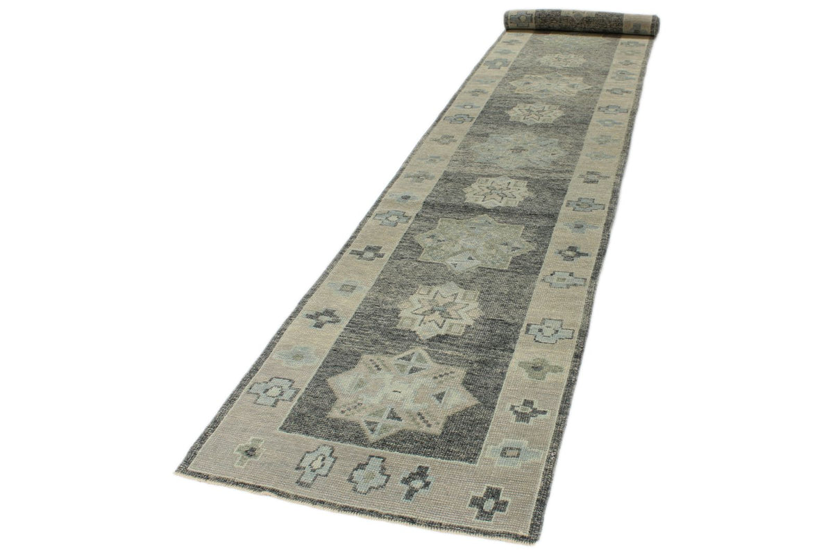3x17 Gray and Beige Turkish Oushak Runner