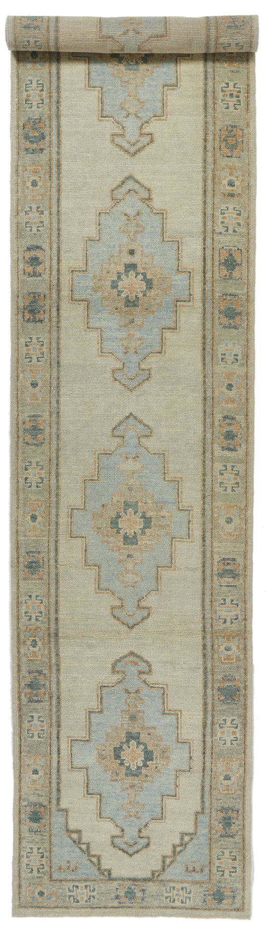 3x16 Ivory and Blue Turkish Oushak Runner