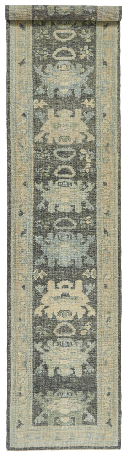 3x14 Gray and Ivory Turkish Oushak Runner
