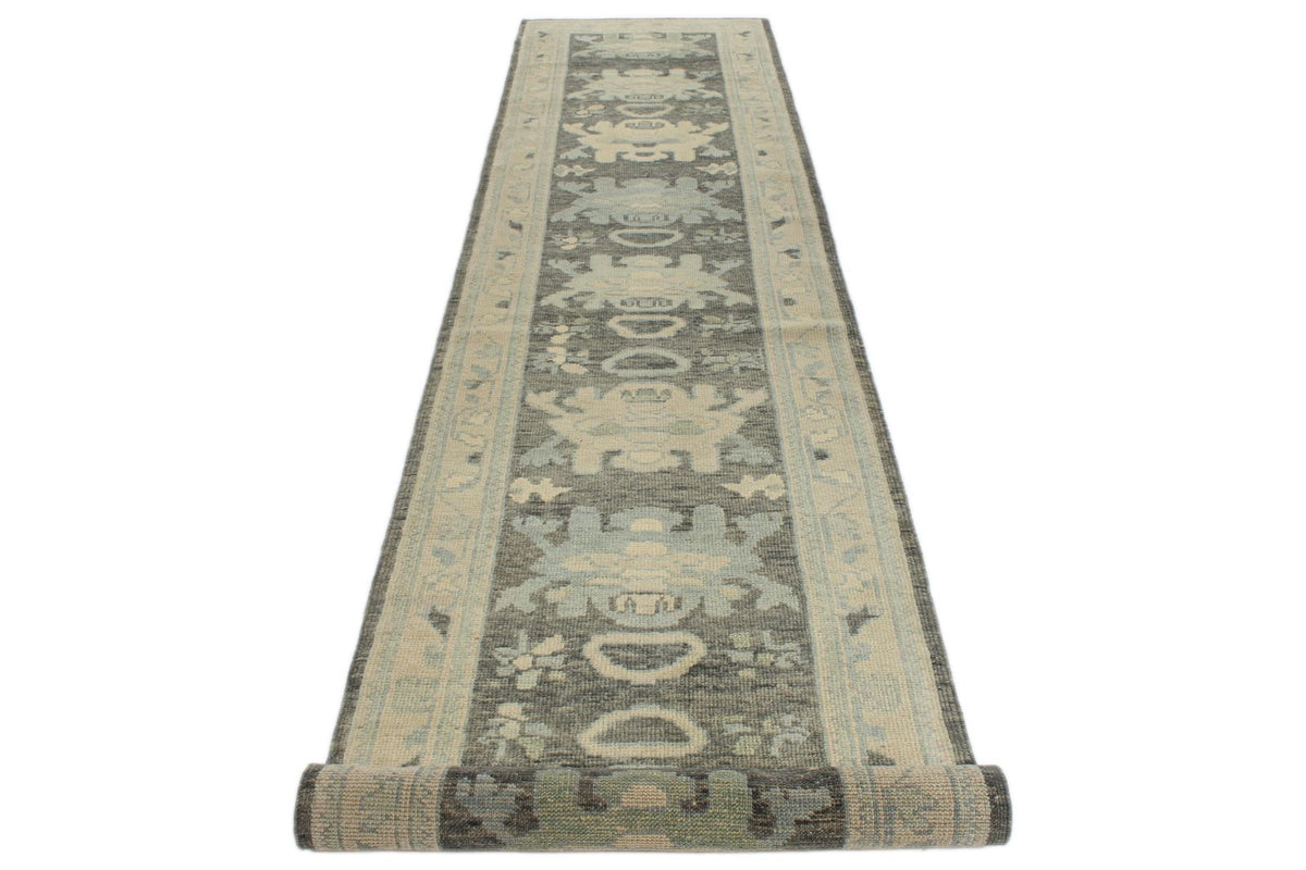 3x14 Gray and Ivory Turkish Oushak Runner