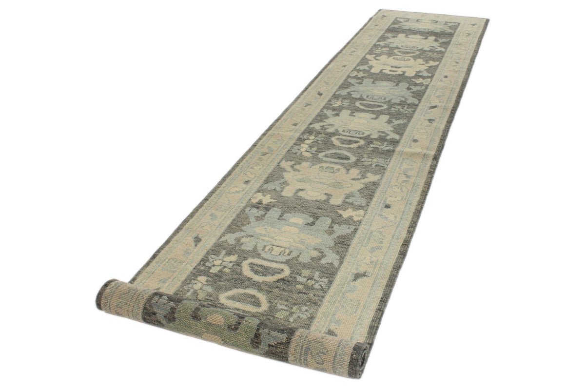 3x14 Gray and Ivory Turkish Oushak Runner