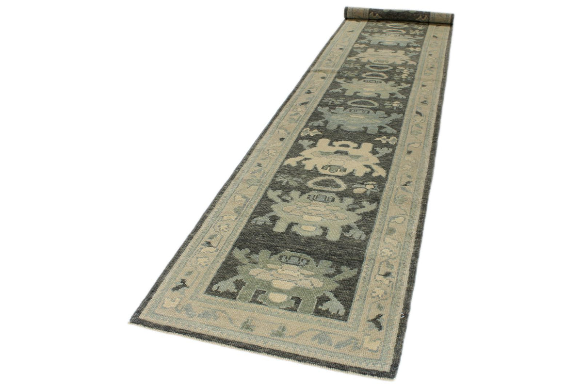 3x14 Gray and Ivory Turkish Oushak Runner