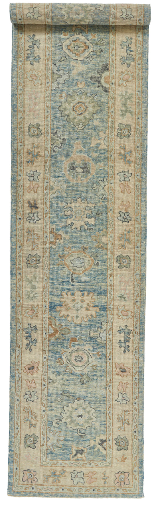 3x16 Blue and Ivory Turkish Oushak Runner