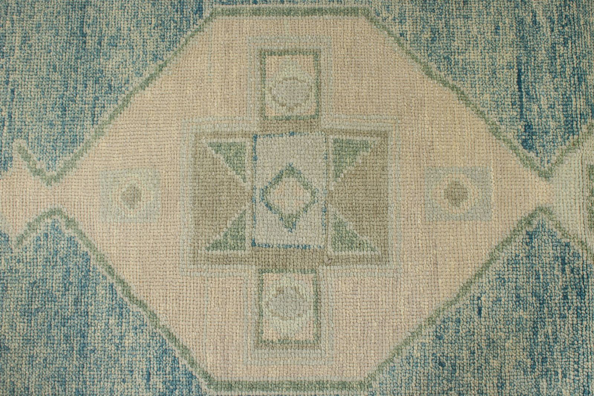 3x17 Blue and Beige Turkish Oushak Runner