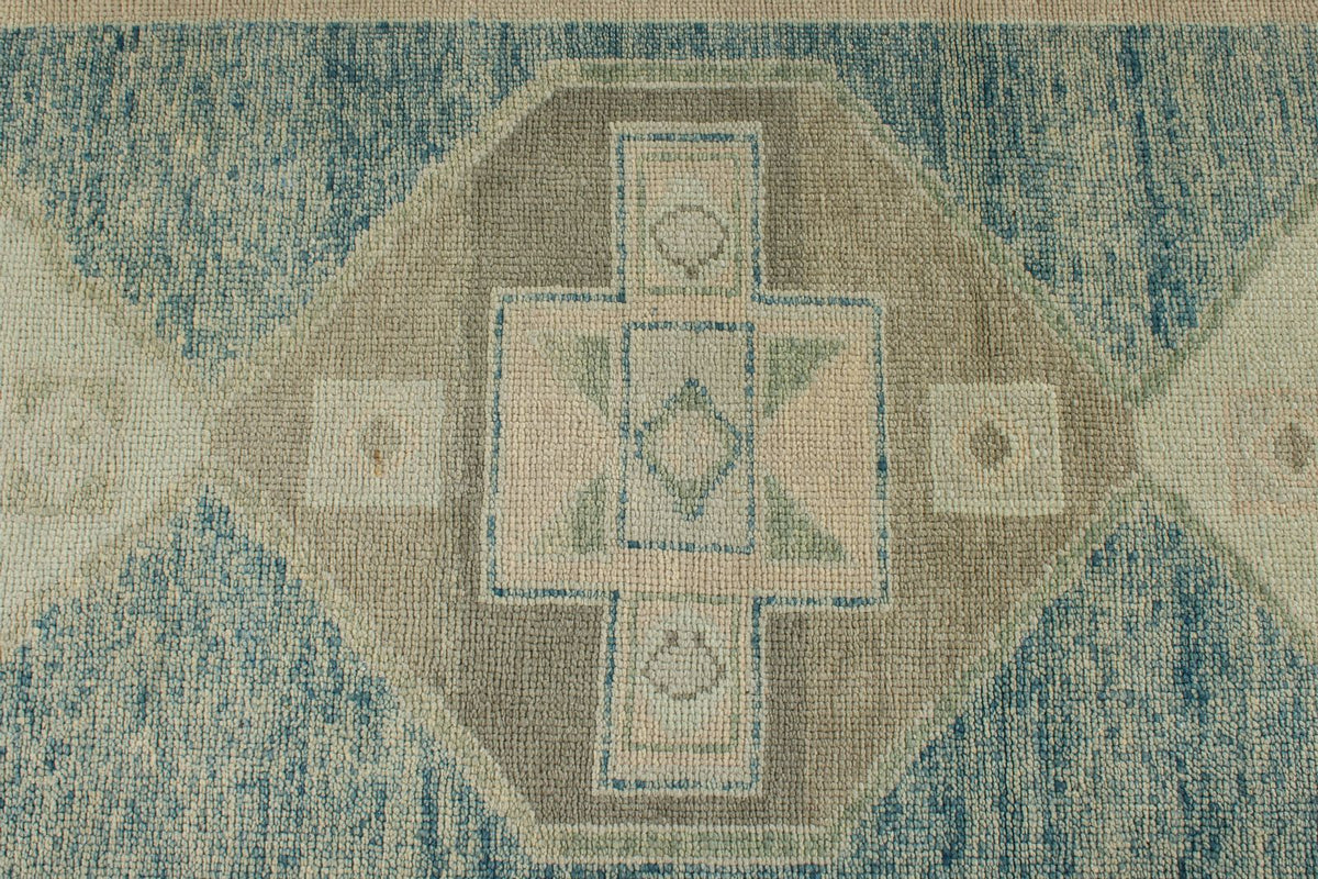 3x17 Blue and Beige Turkish Oushak Runner