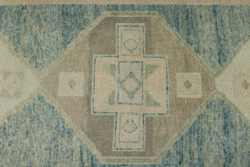 3x17 Blue and Beige Turkish Oushak Runner