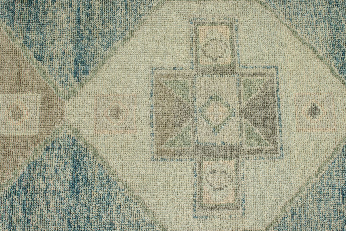 3x17 Blue and Beige Turkish Oushak Runner
