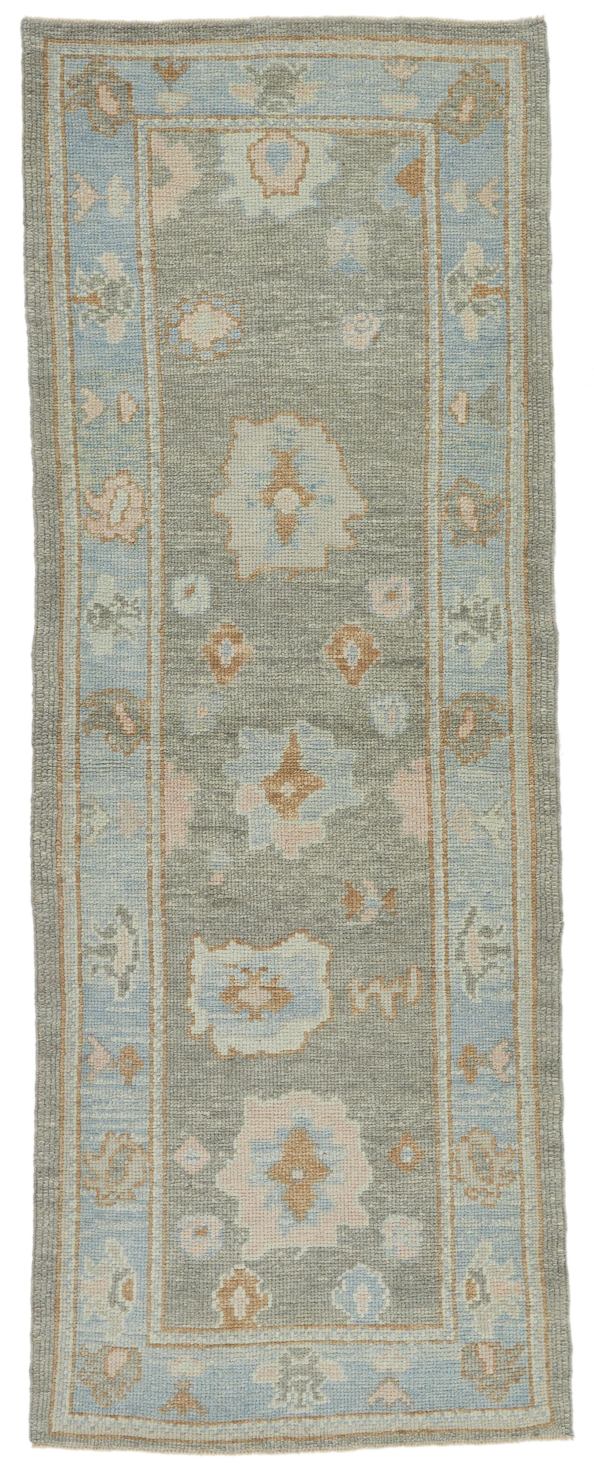 3x8 Gray and Blue Turkish Oushak Runner