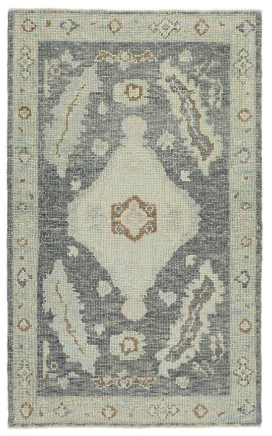 3x5 Gray and Beige Turkish Oushak Rug