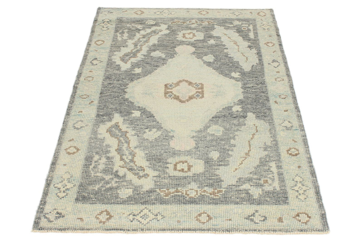 3x5 Gray and Beige Turkish Oushak Rug