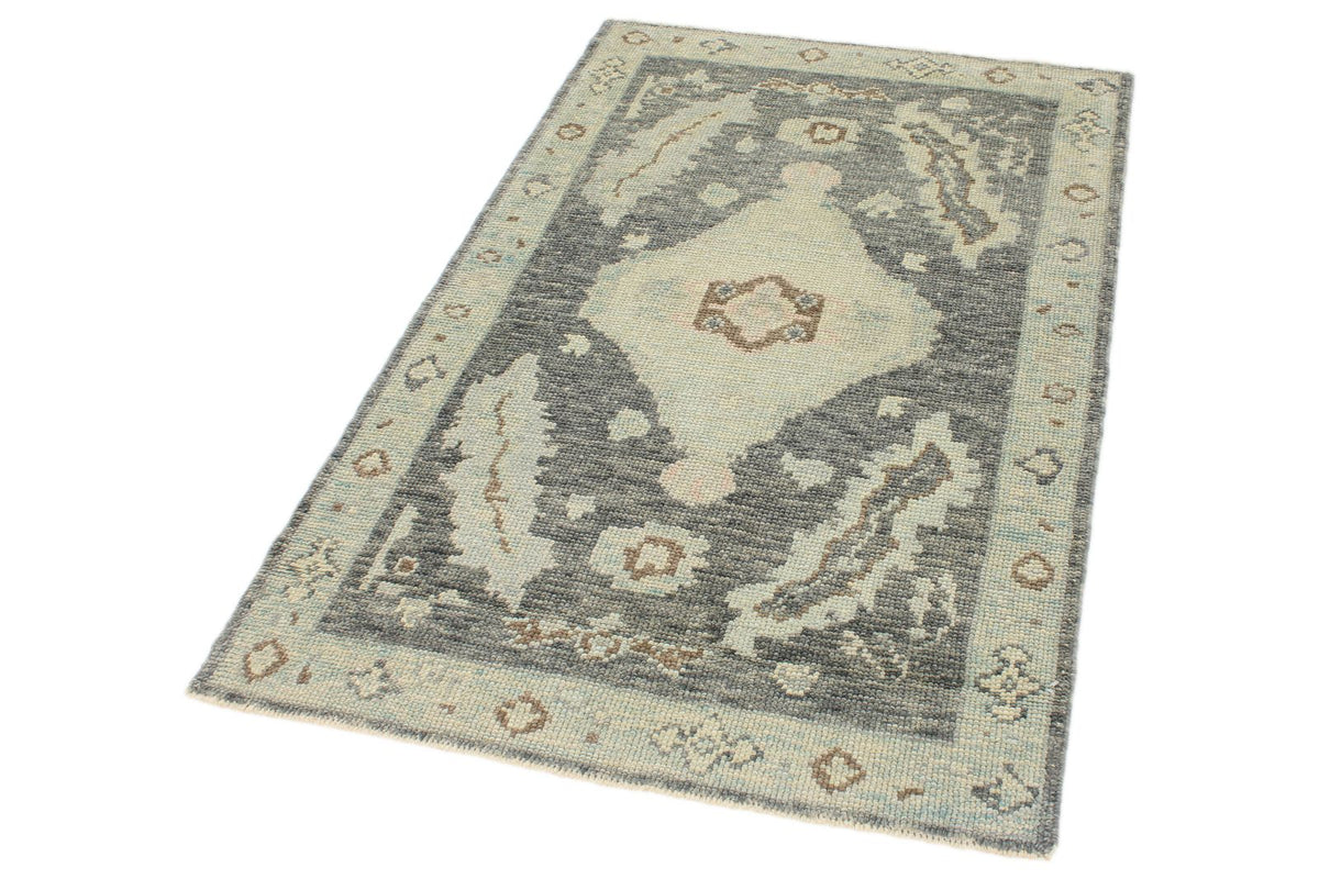 3x5 Gray and Beige Turkish Oushak Rug