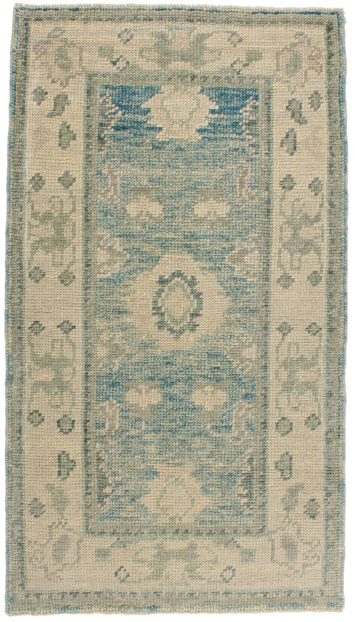 2x4 Blue and Ivory Turkish Oushak Rug