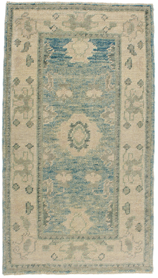 2x4 Blue and Ivory Turkish Oushak Rug