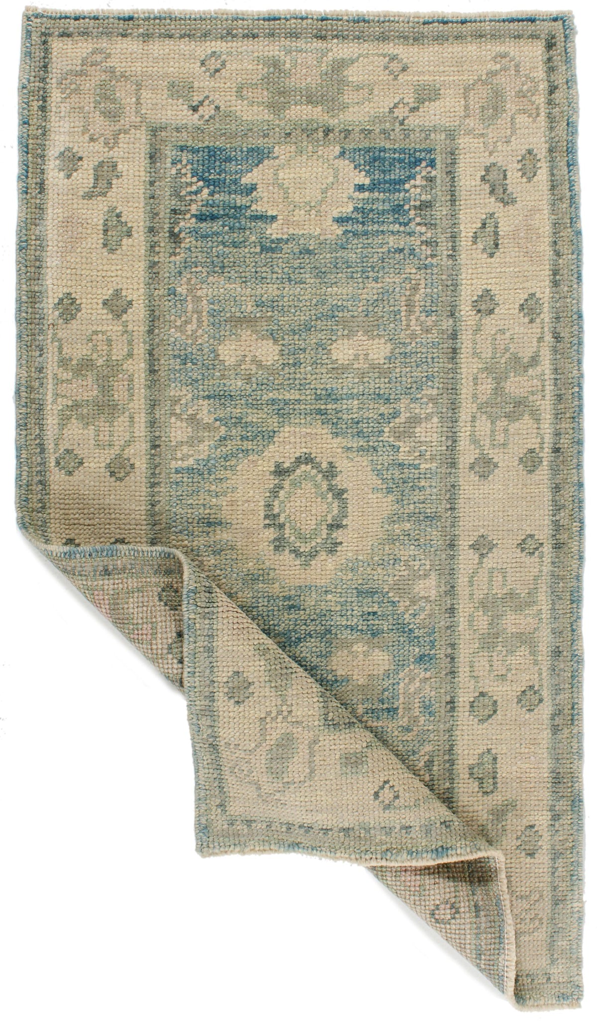 2x4 Blue and Ivory Turkish Oushak Rug