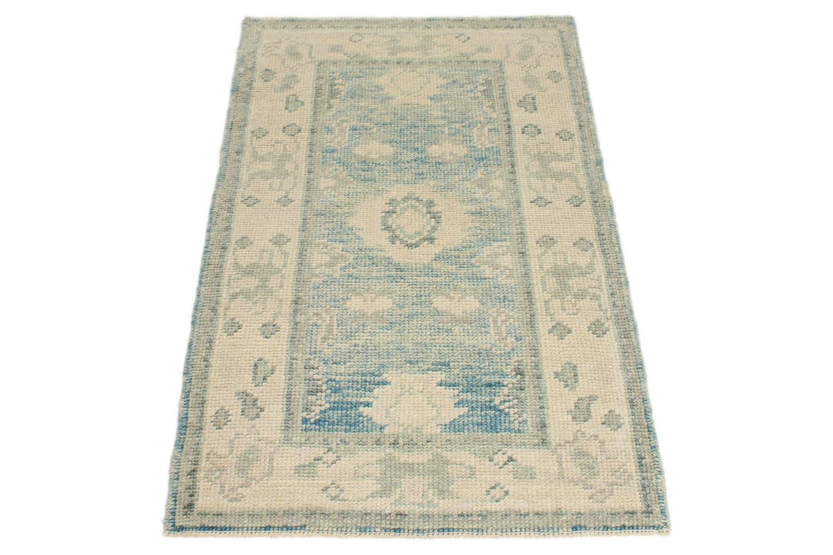 2x4 Blue and Ivory Turkish Oushak Rug