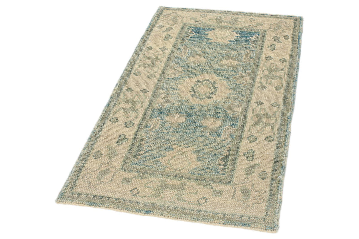2x4 Blue and Ivory Turkish Oushak Rug