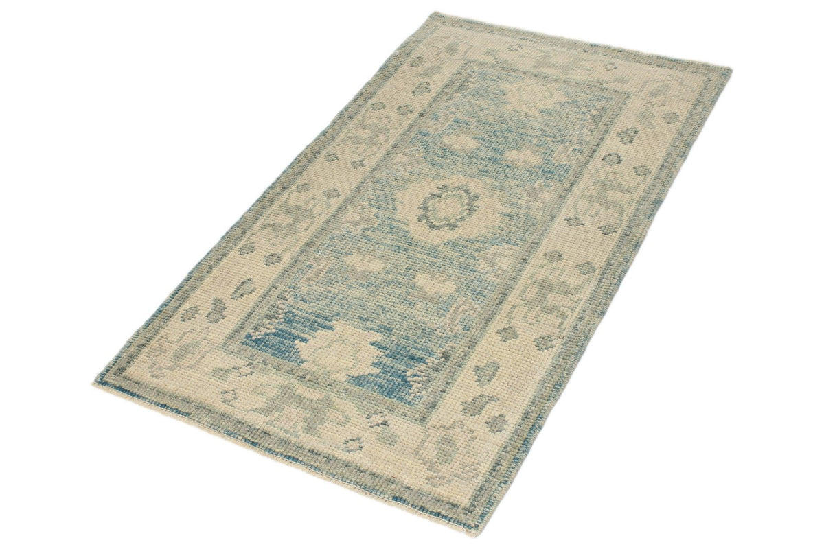2x4 Blue and Ivory Turkish Oushak Rug