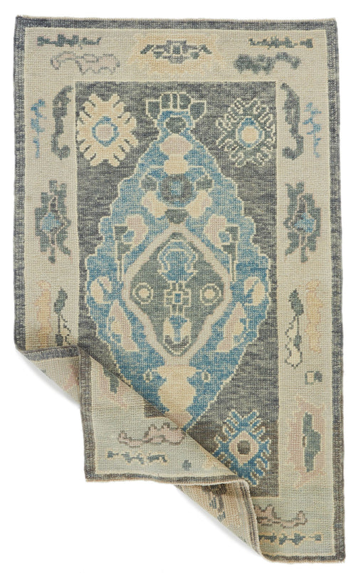 3x5 Gray and Beige Turkish Oushak Rug