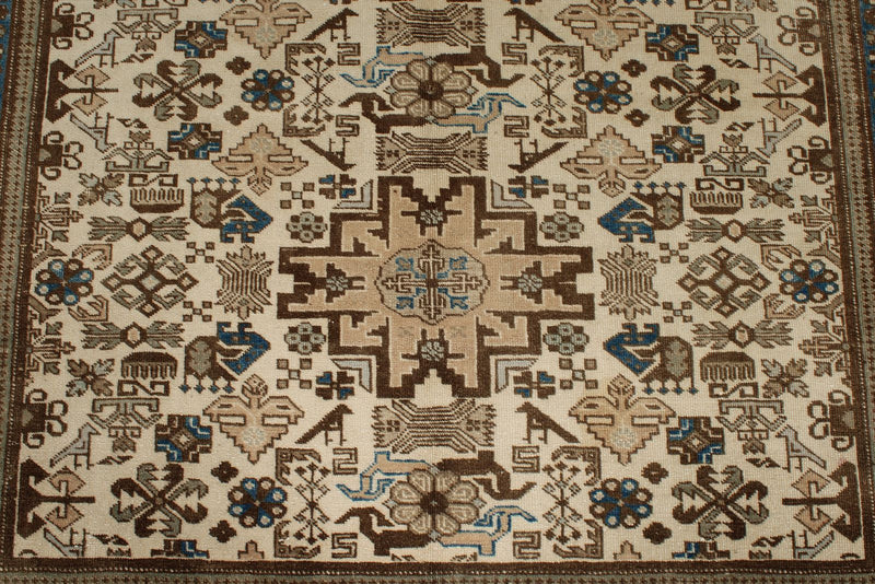 6x9 Ivory and Brown Persian Rug