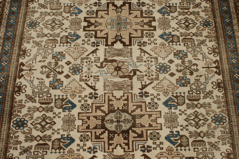 6x9 Ivory and Brown Persian Rug