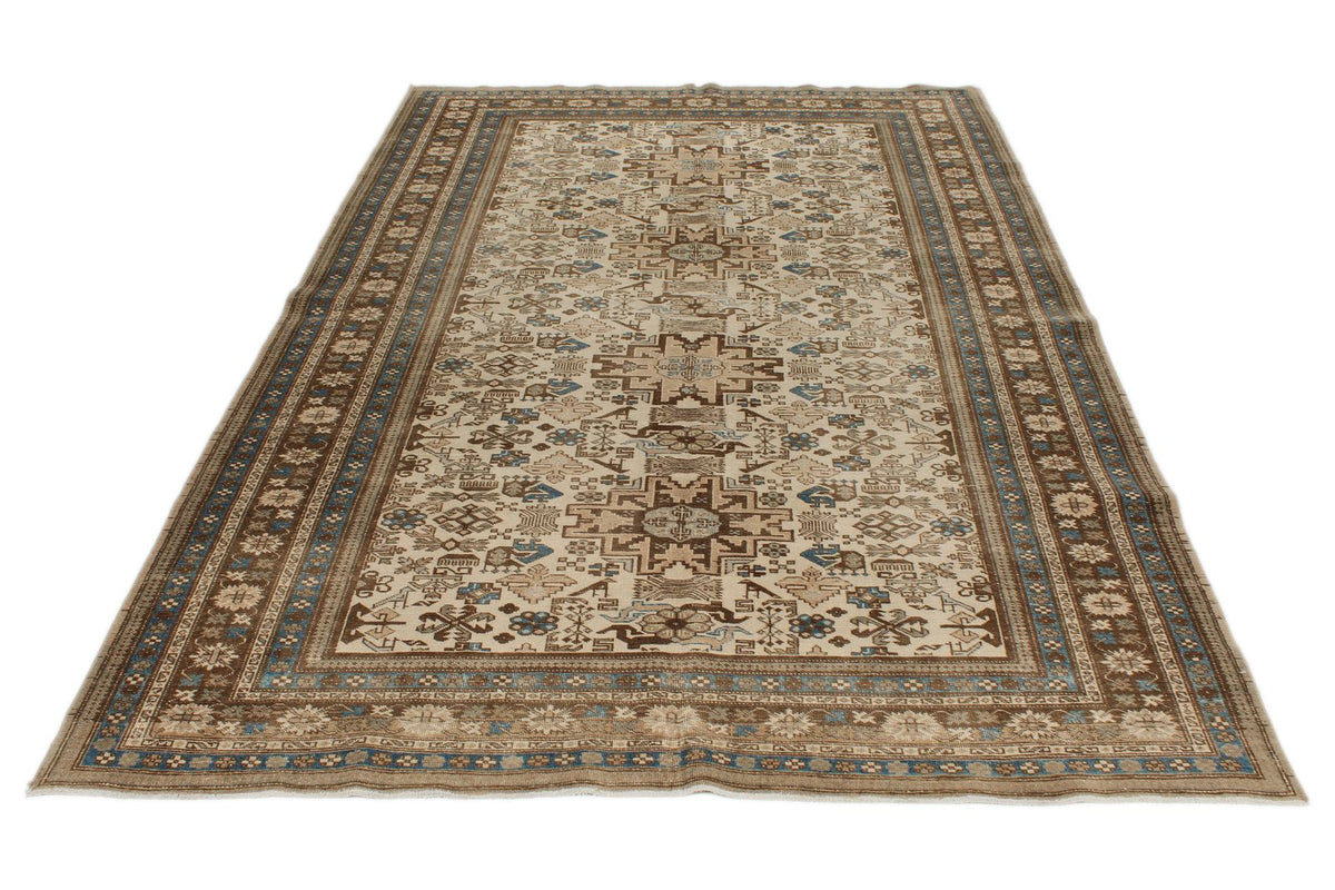 6x9 Ivory and Brown Persian Rug