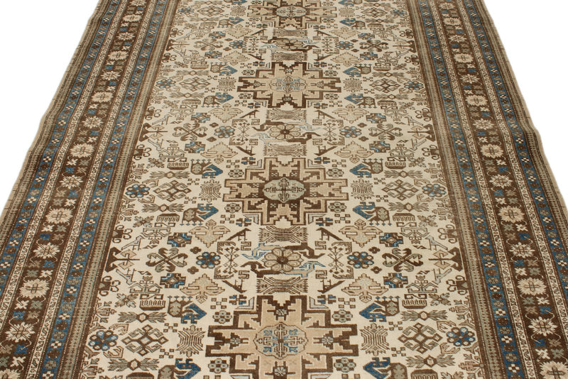 6x9 Ivory and Brown Persian Rug