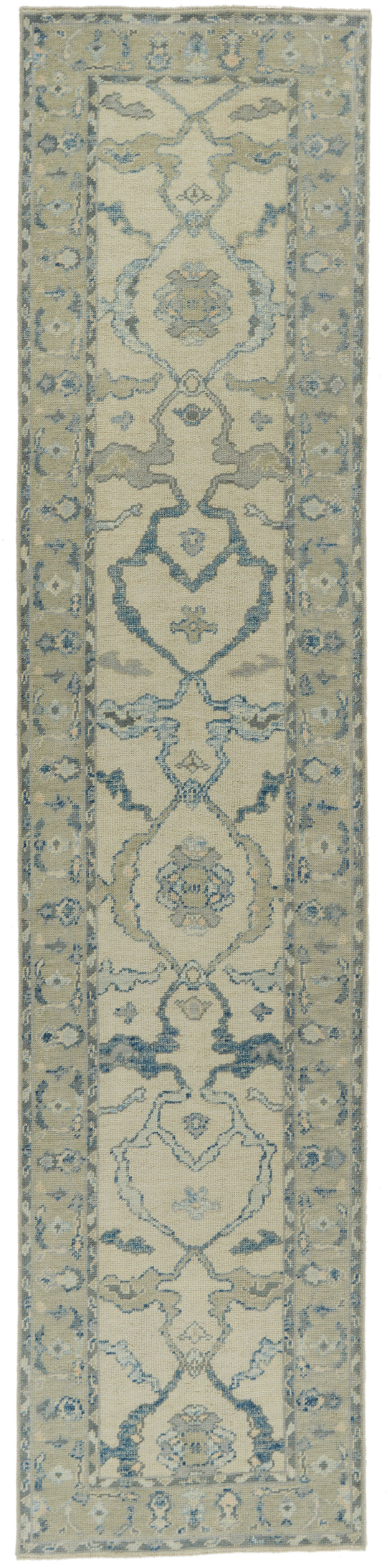 3x12 Ivory and Blue Turkish Oushak Runner