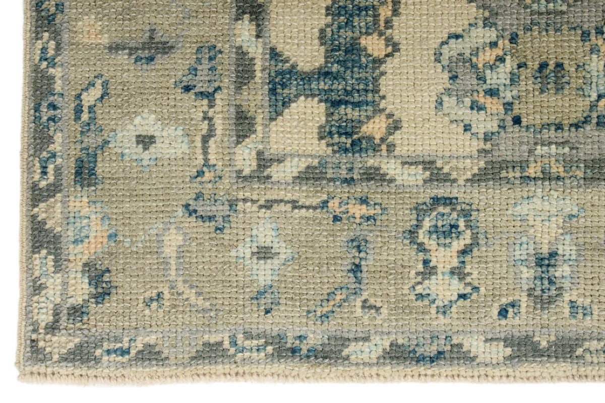 3x12 Ivory and Blue Turkish Oushak Runner