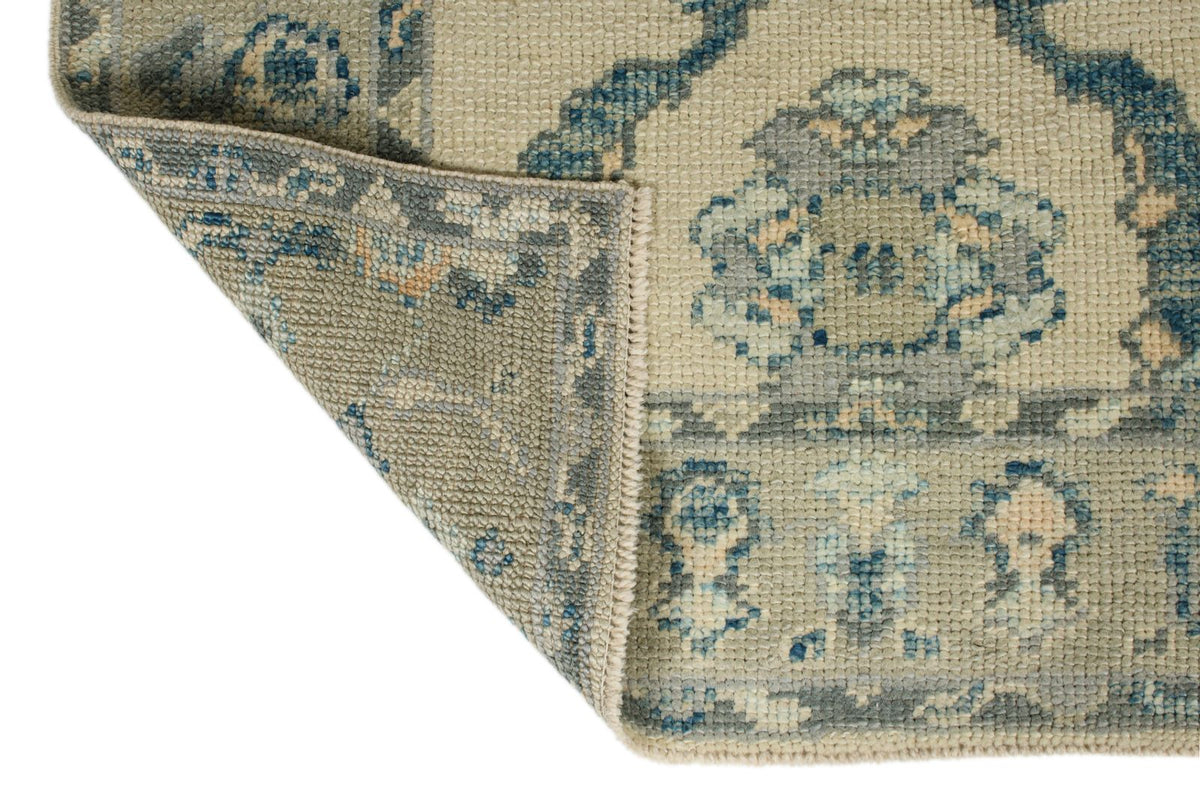 3x12 Ivory and Blue Turkish Oushak Runner