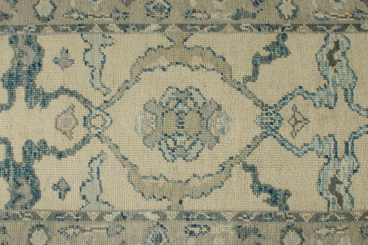 3x12 Ivory and Blue Turkish Oushak Runner