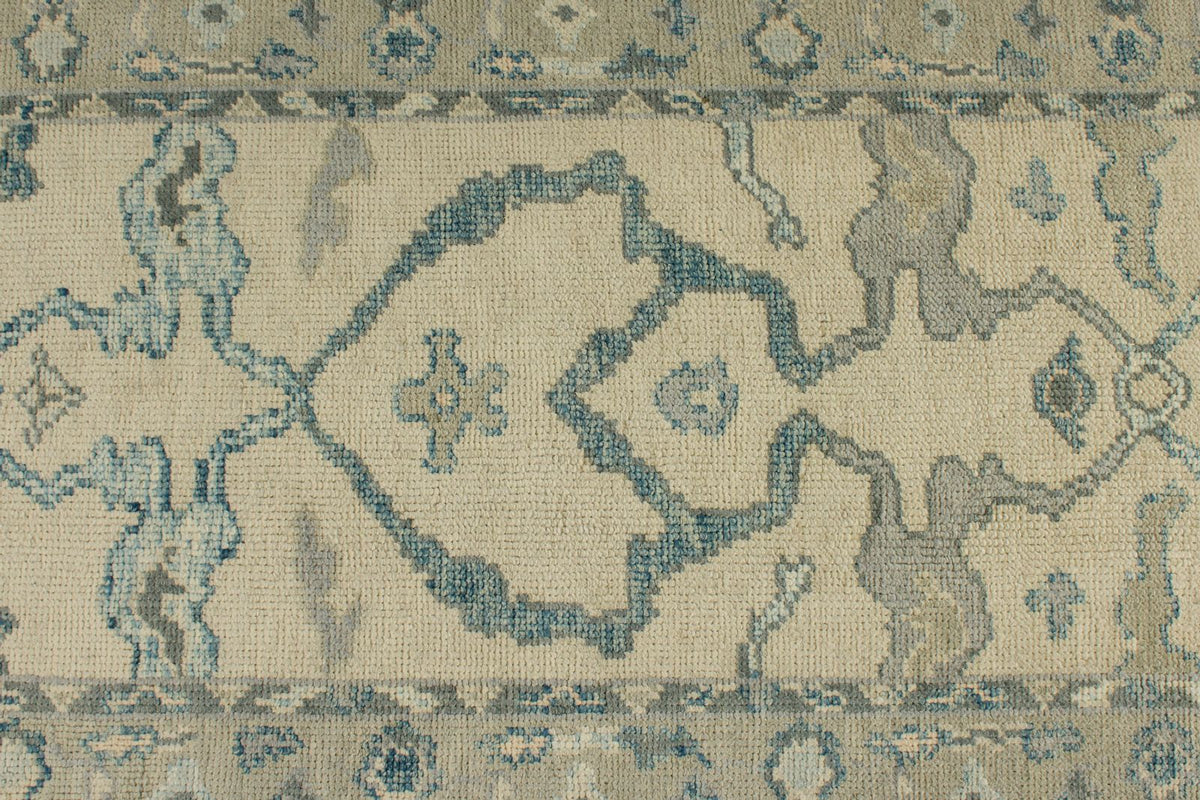 3x12 Ivory and Blue Turkish Oushak Runner