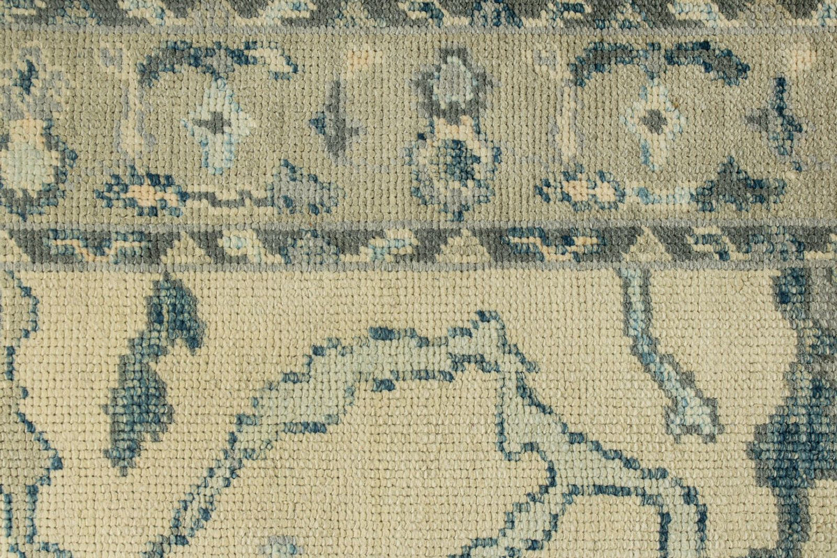 3x12 Ivory and Blue Turkish Oushak Runner