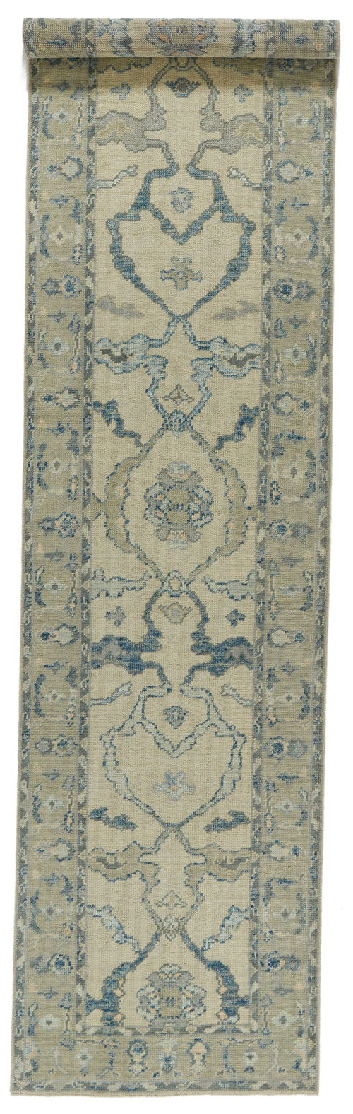 3x12 Ivory and Blue Turkish Oushak Runner