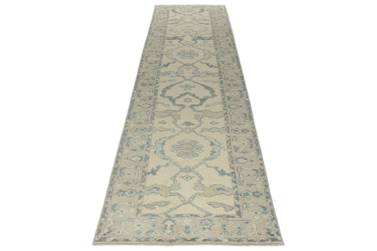 3x12 Ivory and Blue Turkish Oushak Runner
