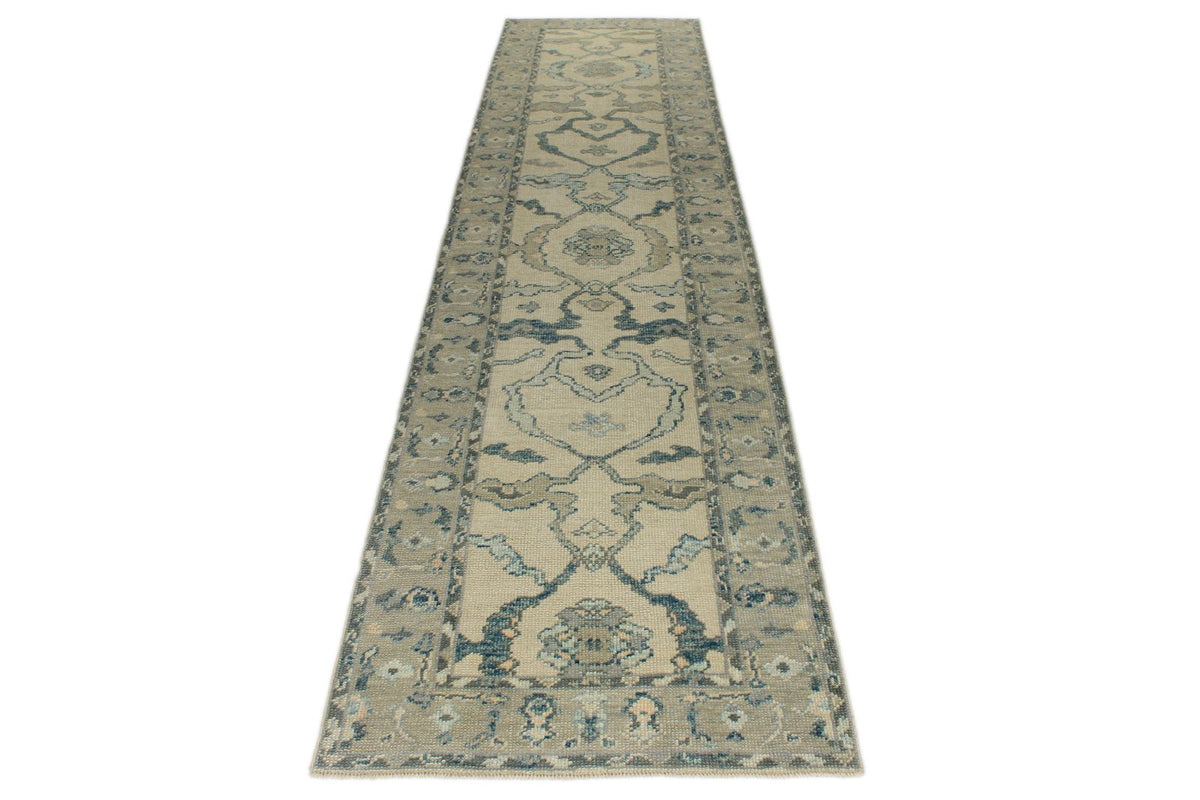 3x12 Ivory and Blue Turkish Oushak Runner