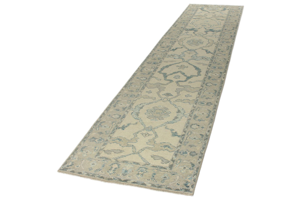 3x12 Ivory and Blue Turkish Oushak Runner