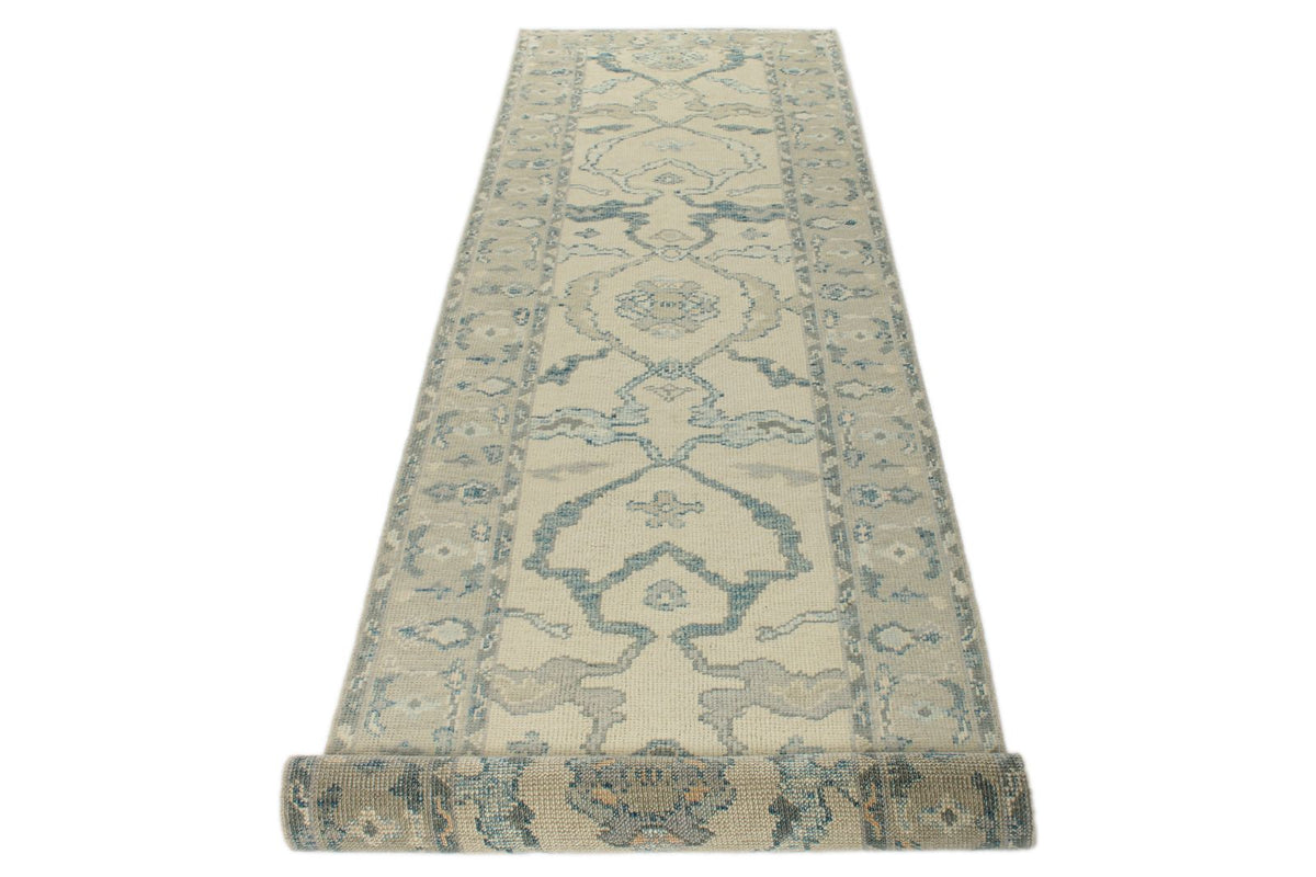 3x12 Ivory and Blue Turkish Oushak Runner