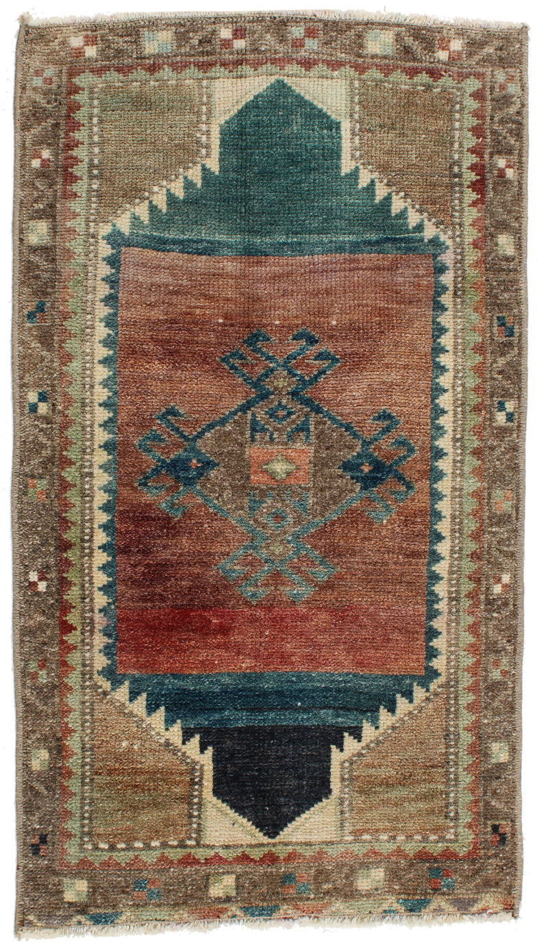 1x3 Pink and Multicolor Turkish Tribal Rug