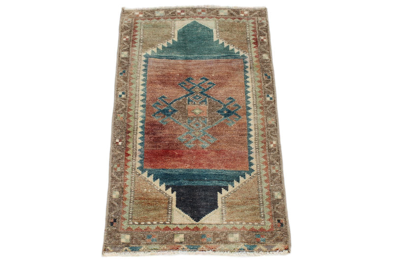 1x3 Pink and Multicolor Turkish Tribal Rug