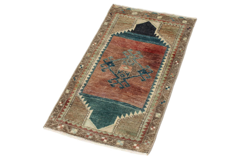 1x3 Pink and Multicolor Turkish Tribal Rug