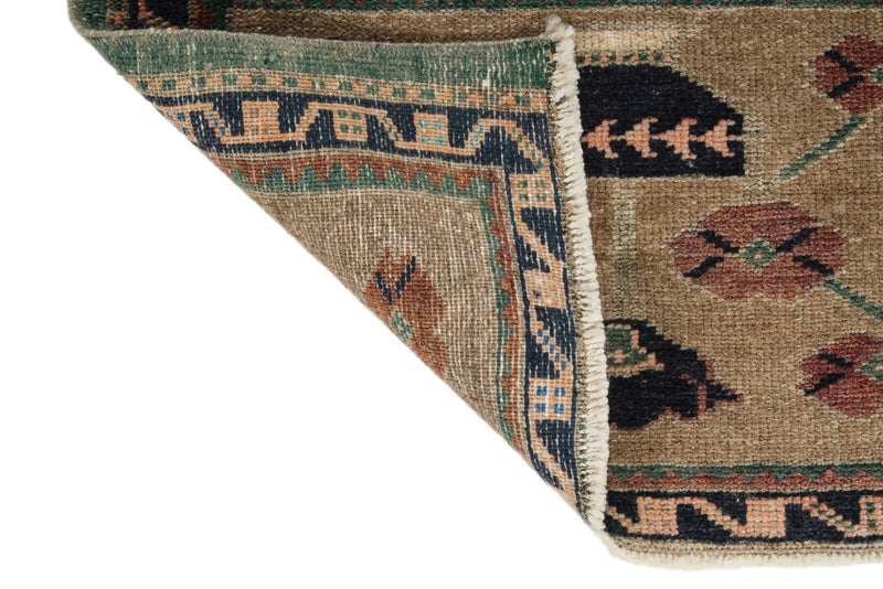 2x2 Green and Brown Turkish Tribal Rug