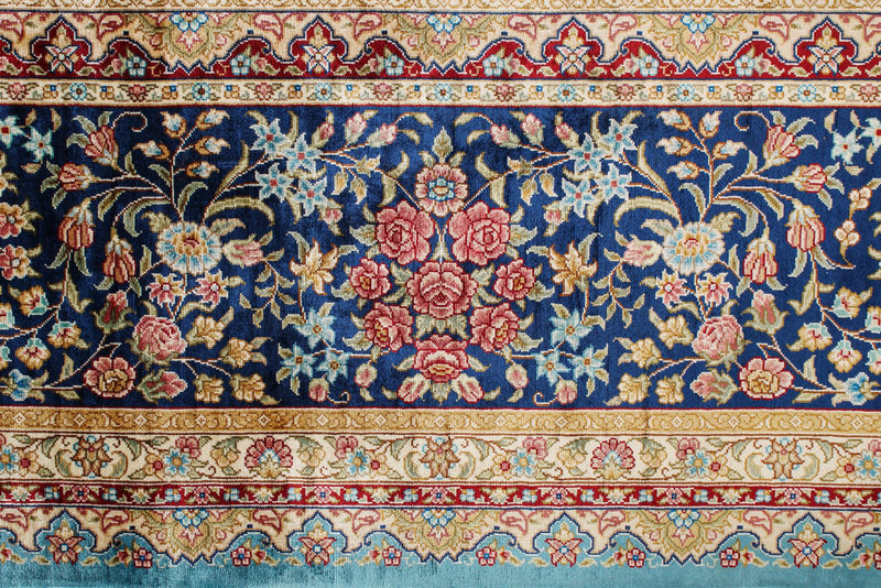 9x12 Navy and Multicolor Turkish Silk Rug