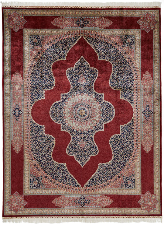 9x12 Red and Ivory Turkish Silk Rug