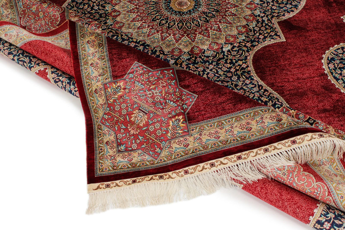 9x12 Red and Ivory Turkish Silk Rug