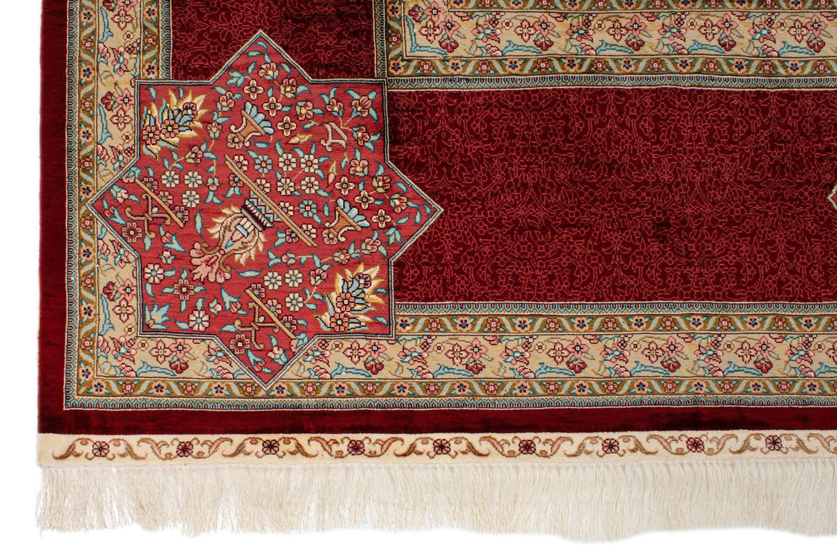 9x12 Red and Ivory Turkish Silk Rug